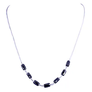 AAA Quality Pipe Shape Black Diamond Sterling Silver Chain Necklace
