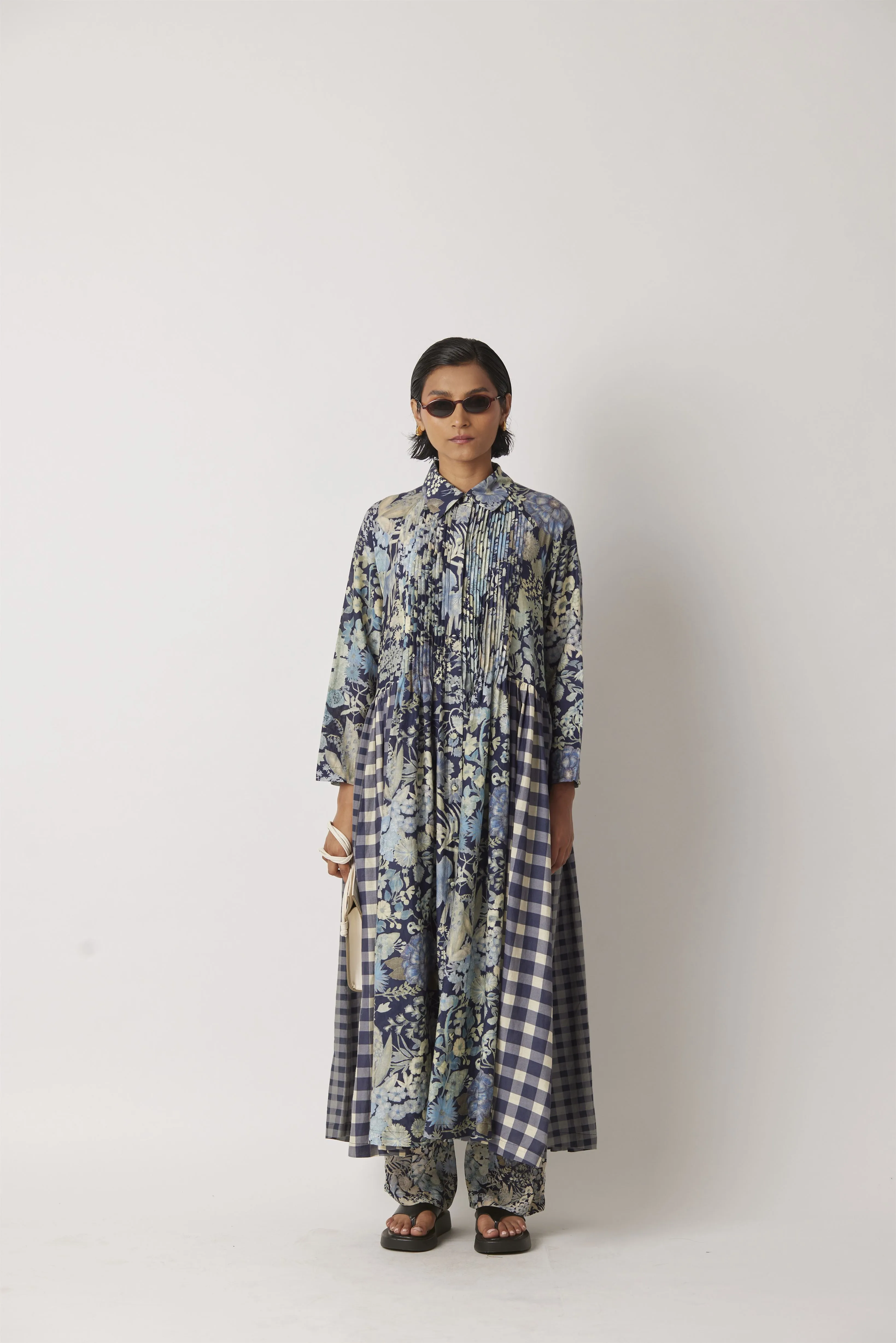 Summer Dress Long Silk Cotton Irca Floral Checks-The Chalk Floral Story-Fashion Edit-Yc14D-153 Yc14Fl-08-Yavi